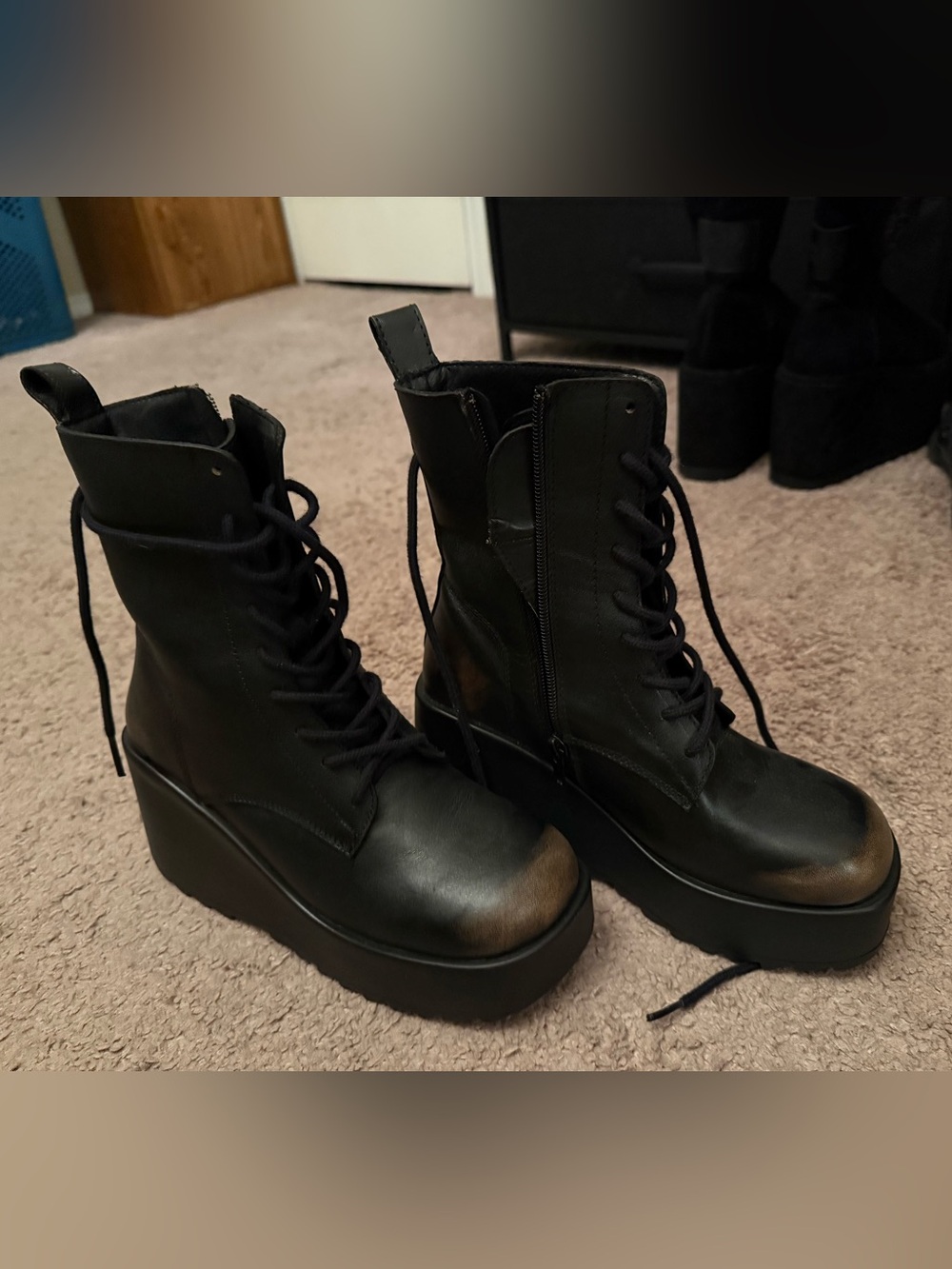 *NEVER WORN* Steve Madden Promise Distressed Black Platform Lace-Up Boot